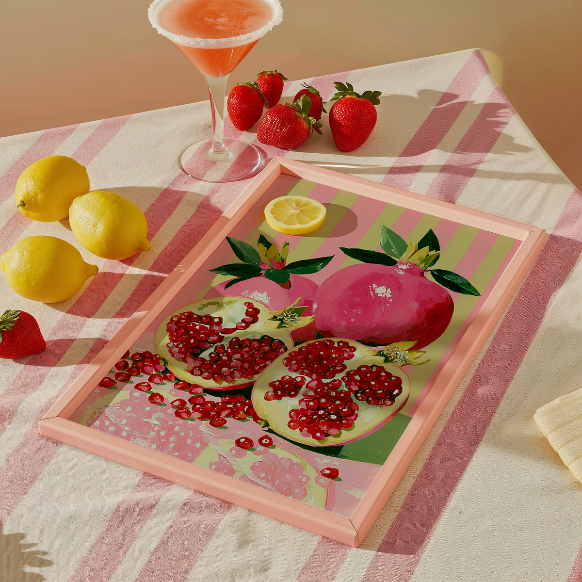 Pink and Green Pomegranate Art Print - Gina Ellen Wall Art