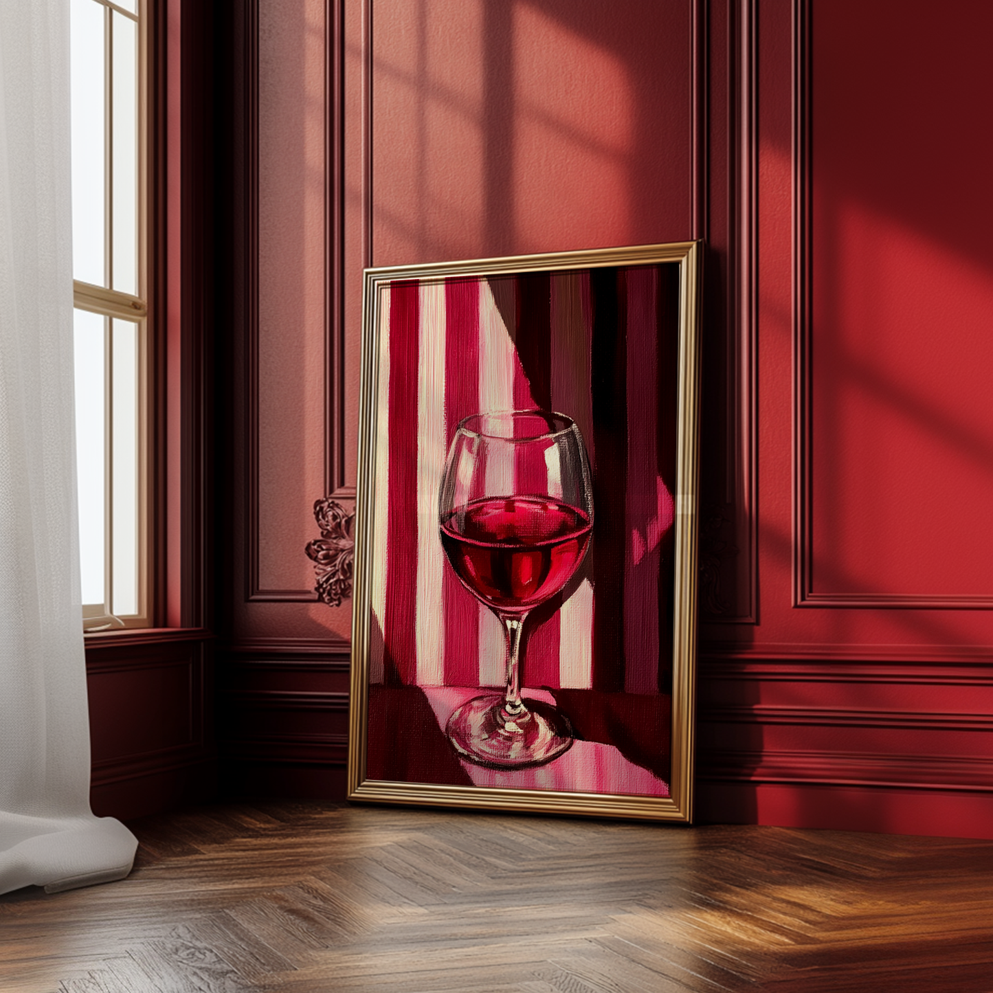 Red Wine Glass on Stripes Print - Gina Ellen Wall Art