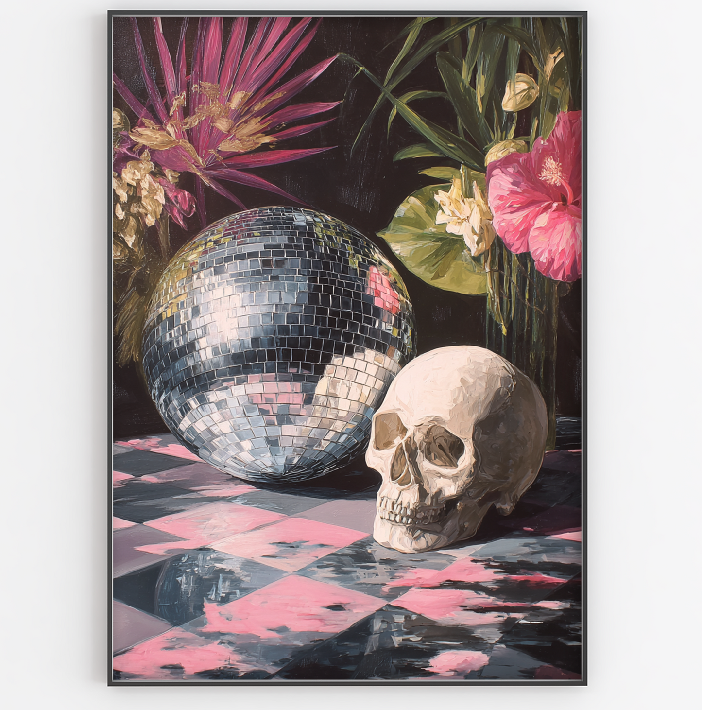 Floral Disco Ball Skull Print - Gina Ellen Wall Art