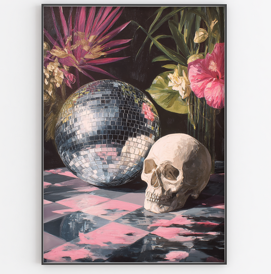 Floral Disco Ball Skull Print