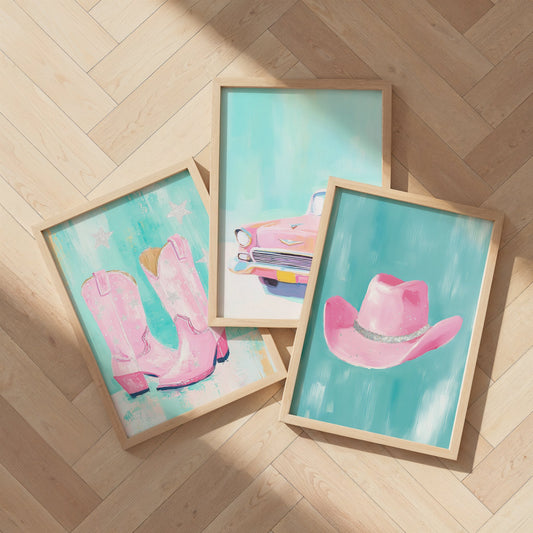 Pink & Blue Cowgirl Prints Trio