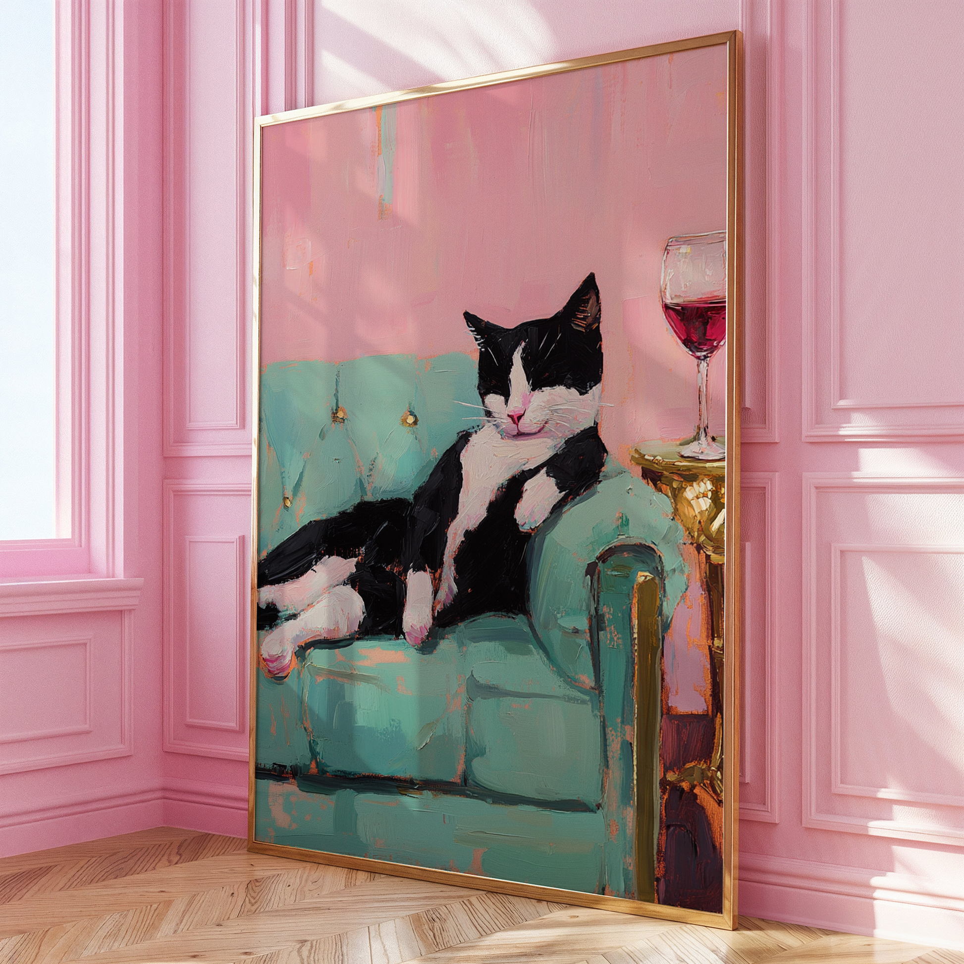 Relaxing Wine Cat Print - Gina Ellen Wall Art